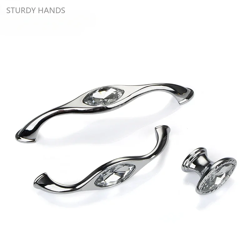 1PCS zinc alloy wardrobe handle, crystal inlaid diamond, modern minimalist cabinet, wine cabinet, drawer, door handle handles