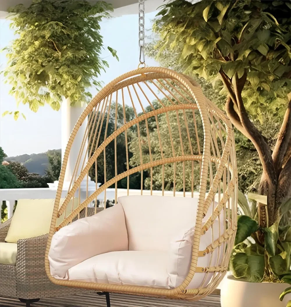 

Swing Egg Chair with Cushions 350lbs, Wicker Hammock Chair Foldable Hanging Basket Chair W/O Stand for Outdoor, Indoor, Patio