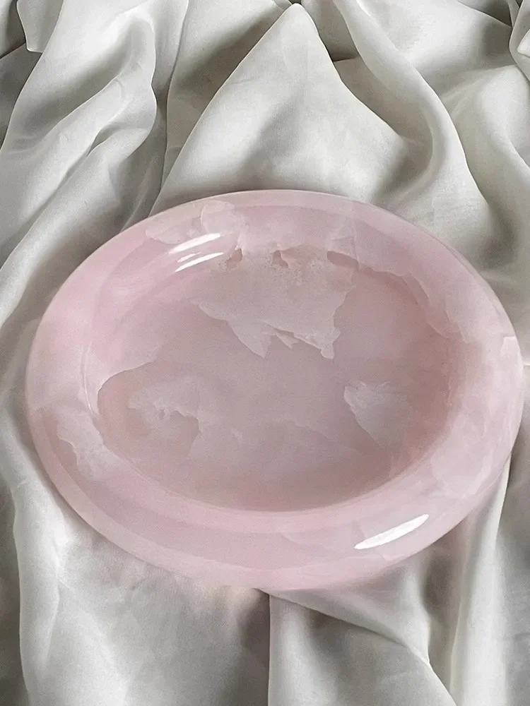 Modern Light Luxury Marble Stone Round Tray ART Photographic Prop Living Room Decoration Perfume Jewelry Pink Onyx Storage Tray