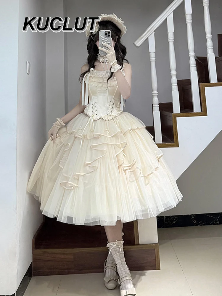 طقم نسائي مكون من قطعتين فستان سهرة لوليتا 2025 جديد راقي لحفلات الطلاب طقم بلوزات وتنورة على طراز الأميرة