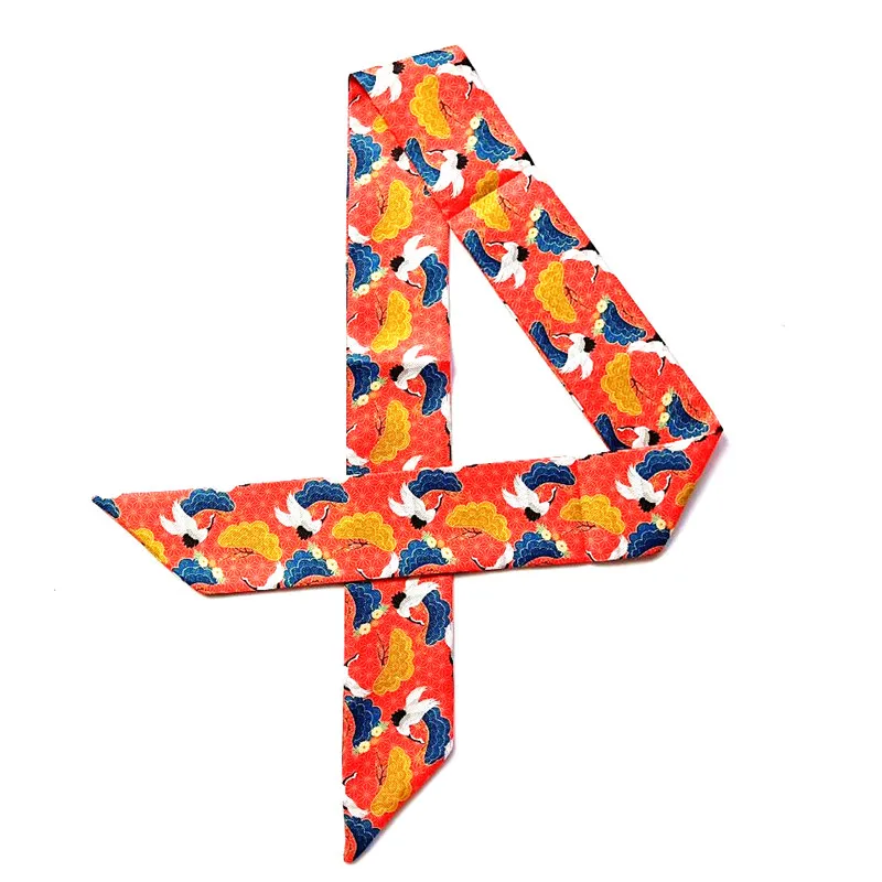 Syal tas Bangau bermahkota merah 2024 syal Skinny merek baru untuk wanita syal sutra leher kepala motif babi tas pembungkus syal pegangan panjang