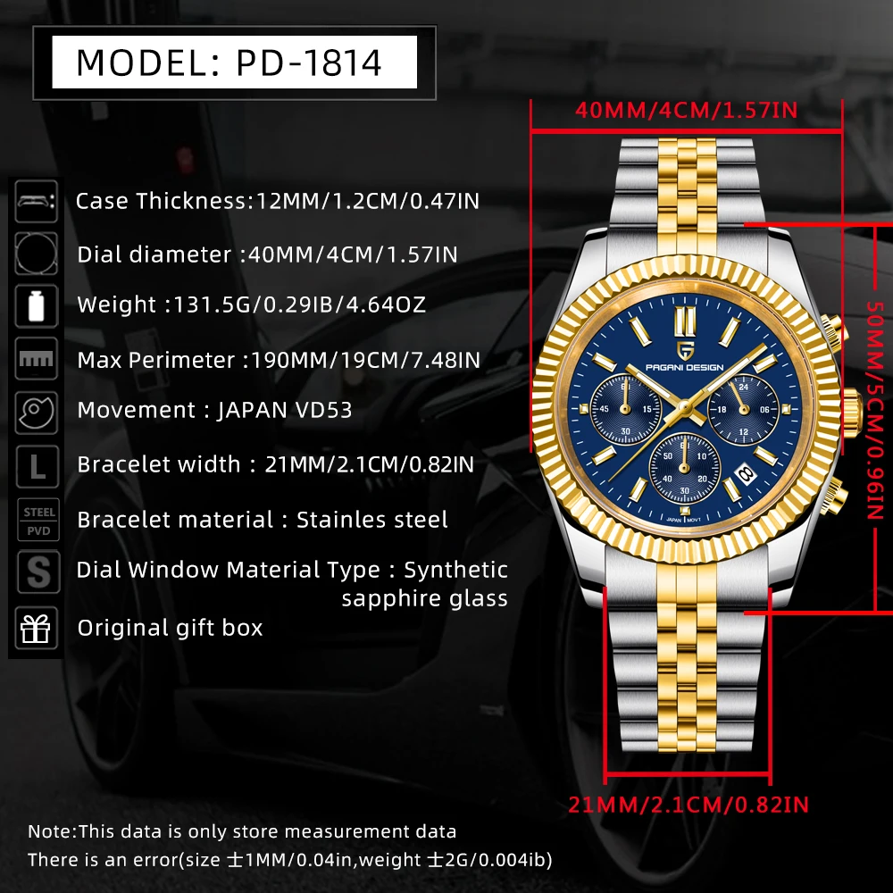 PAGANI DESIGN 2025 جديد VD53 ساعة كوارتز رجالية فاخرة 40 مللي متر من الفولاذ المقاوم للصدأ الياقوت مقاوم للماء 50 متر مضيئة C3 relojes para hombre
