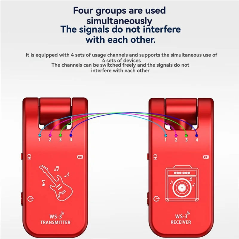 

A37Q-Wireless Guitar System Transmitter Receiver 4 Channel 800Mhz-900Mhz 6.35Mm Audio Plug For Electric Guitar Bass Part