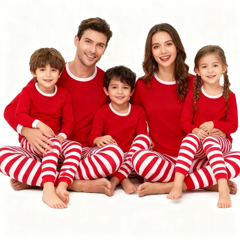 Family Matching Outfits Striped Christmas Pajamas Sets Kids Pyjama Couples Pajama Family Look Clothing Suits Xmas Sleepwear Pjs