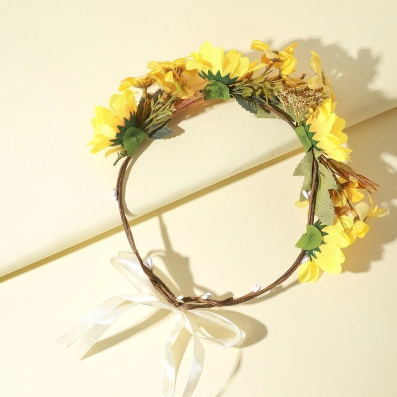 

Realistic Yellow Flower Headband Spring Camping Photography Hair Hoop Temperament Wedding Party Headwear for Bride