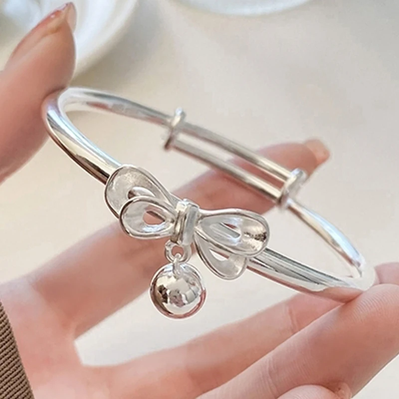 Exquisite Ins Bowknot Bangles Bracelet For Women Silver Adjustable Bell Bow Pendant Bracelets Bangle Lovers Fashion Jewelry Gift