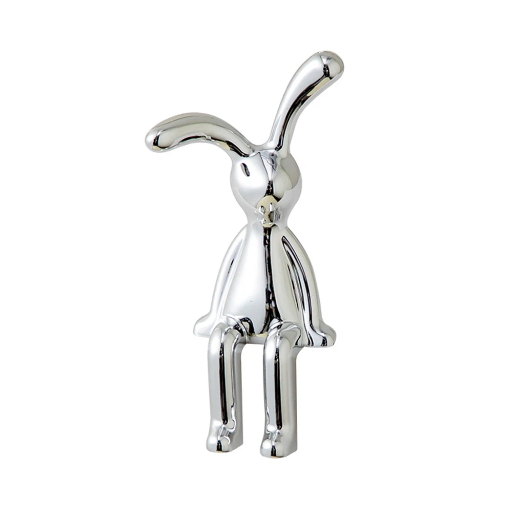 1pc Long-Eared Rabbit Cartoon Animal Ornaments Silver Cute Auto Interior Center Console Decoration Personality Auto Accessories