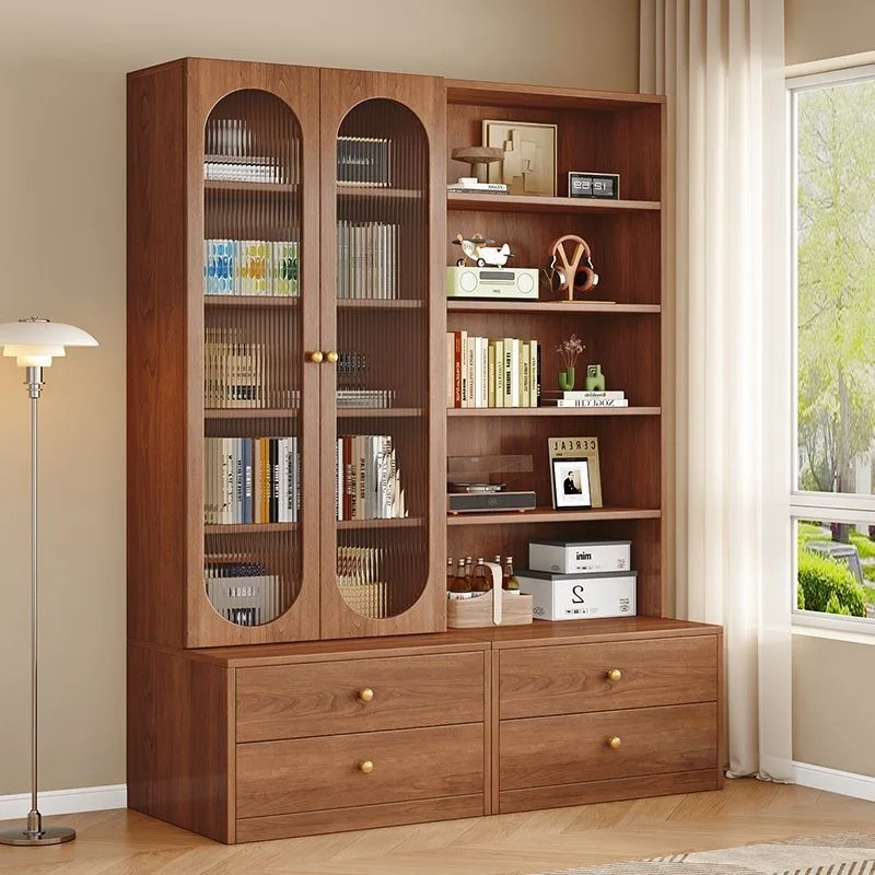 Solid Wood Card Seat, Bookcase, Bookshelf Integrated, Full Wall Display Cabinet, Home Living Room Floor-to-wall Cabinet Storage