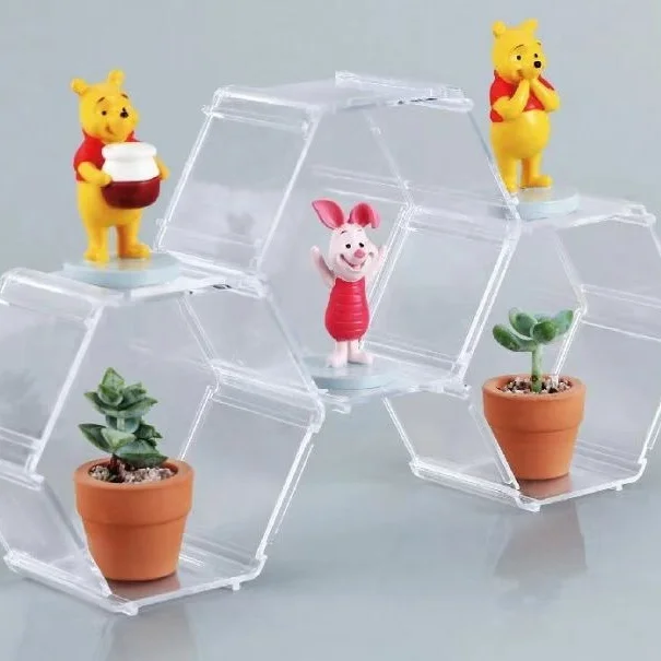 Hexagon Splicing Hand-held Office Display Stand for Pop Mart Doll, Collectibles Storage Box Desktop Clear Action Figure Display