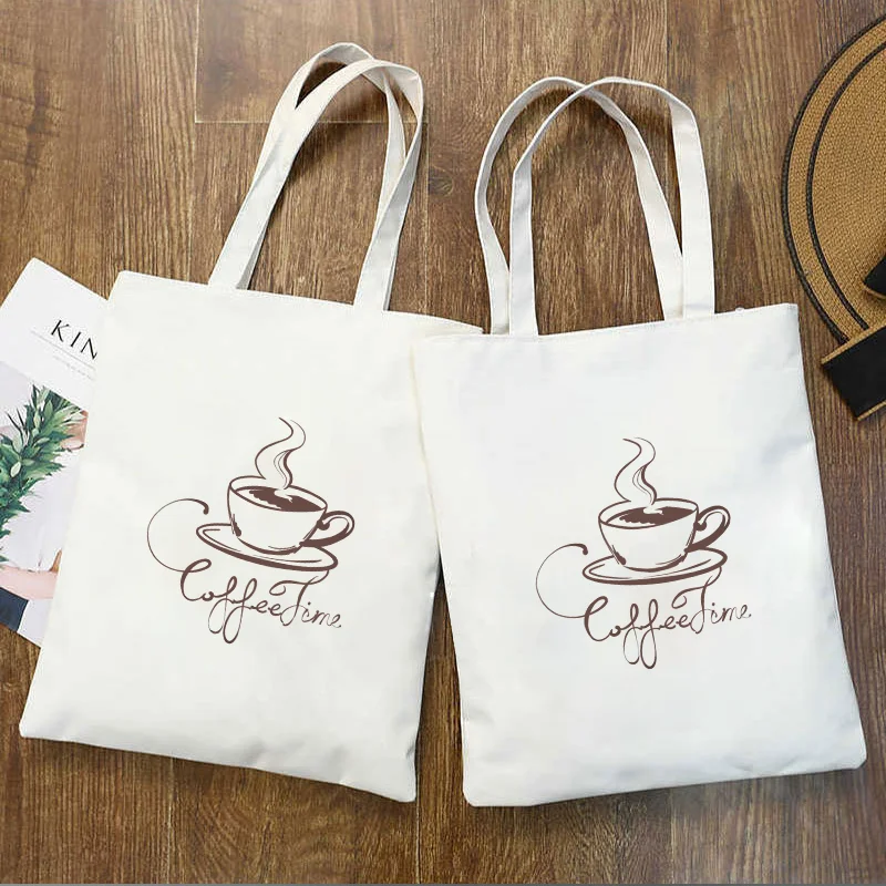 

Canvas Casual Tote Bag for Women Coffee Print Aesthetic Shopping Cloth Bags Student Handbags For Kids Girl Gift Market Ecobags