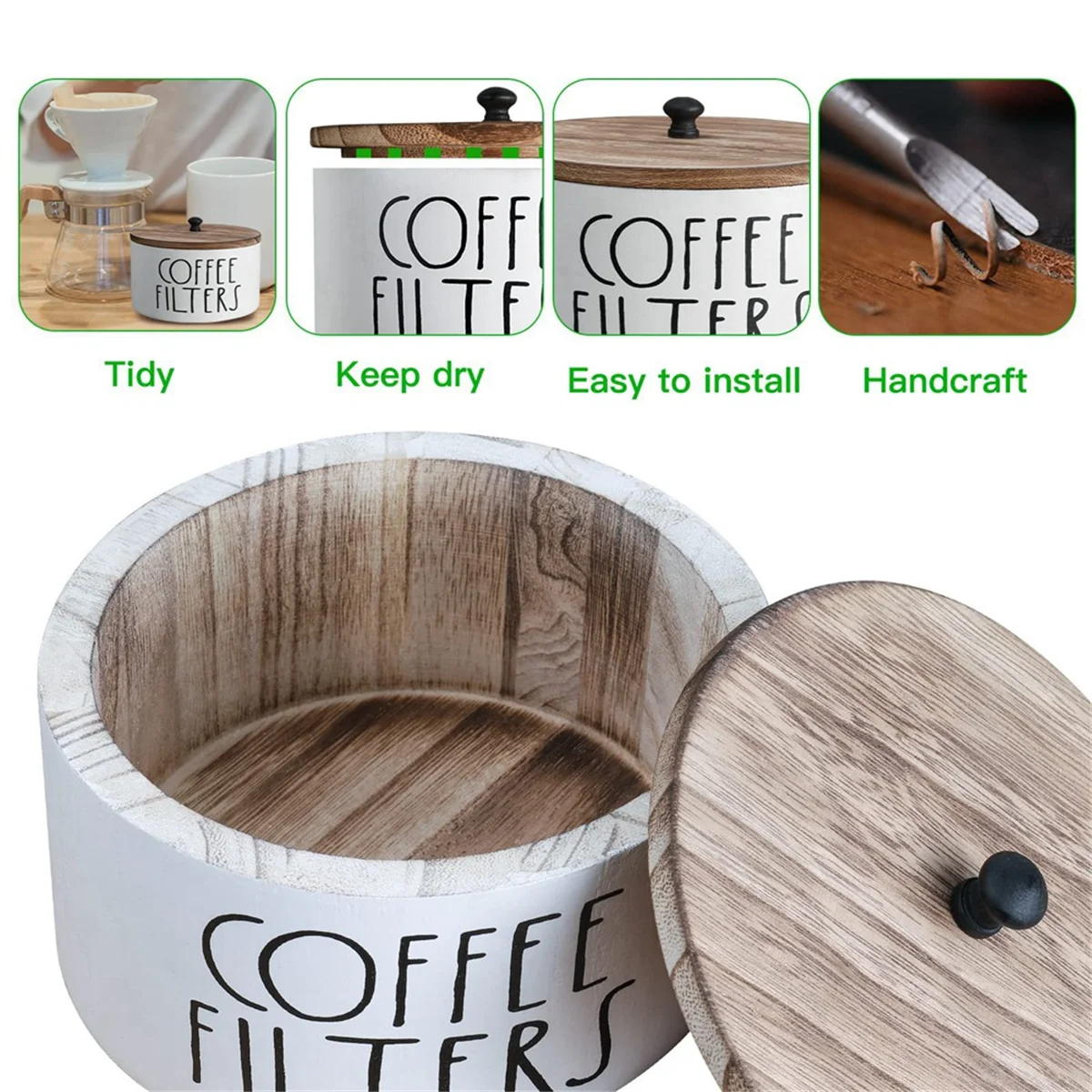

Coffee Filter Holder Wooden Coffee Filter Container Coffee Filter Storage with Lid Rustic Coffee Filter Dispenser Basket