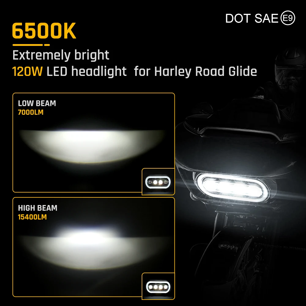 

DOT Approved Dual LED Headlight Motorcycle Accessories Headlights for Harley Road Glide White Halo Motorcycle Led Headlamps