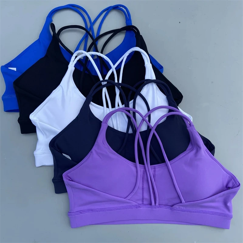 Solid Color Support Women Fitness Bra Tight Yoga Vest Gym Sport Top Hollow Cross Back Push Up Chest Pad High Strength Shockproof