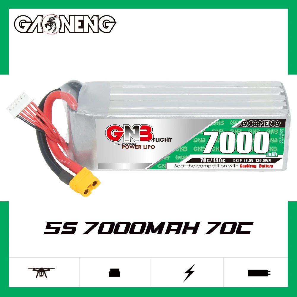 GNB GAONENG 5S 7000mah 18.5V 70C 140C XT60 RC LiPo Battery for Helicopter Boat Cars Drone Truck