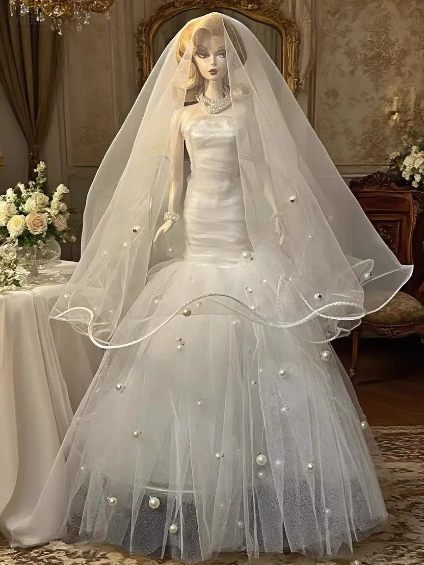 

Простое белое жемчужное вечернее платье-русалка во французском стиле для куклы-супермодели 1/6 FR Babi, одежда и аксессуары для кукол 30 см