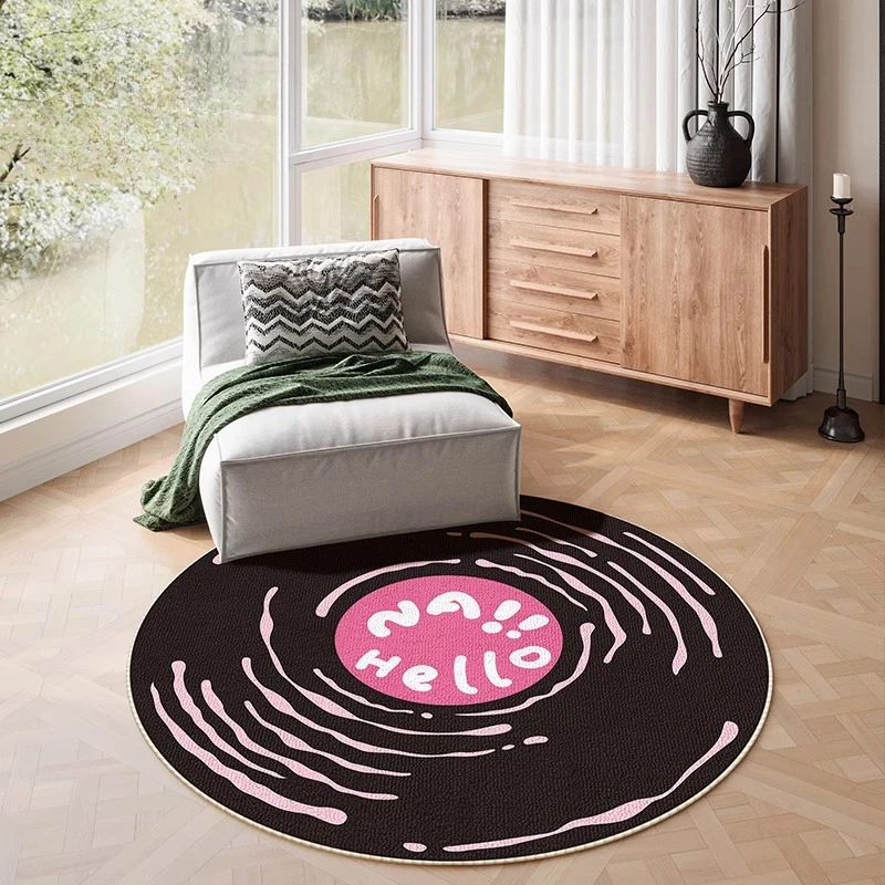 

Retro Style Rugs for Bedroom Record Shape Living Room Decoration Round Carpet Washable Lounge Floor Mat Anti-slip Stidy Soft Rug