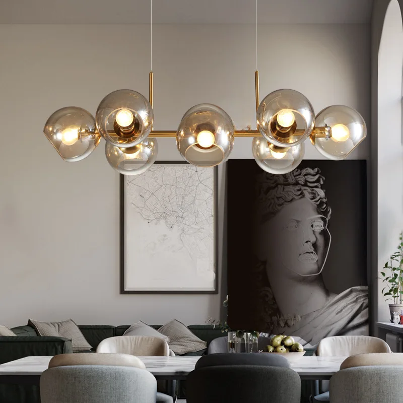 Nordic Modern Molecular Bubble Pendant Lights Simple Iron Art Glass Chandeliers Creative Bedroom Dining Room Parlor Hanging Lamp