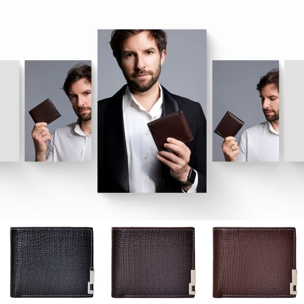 

Simple Waterproof Bifold Wallet Pu Leather Business Male Short Wallet Crocodile Lightweight Men Card Holder Male