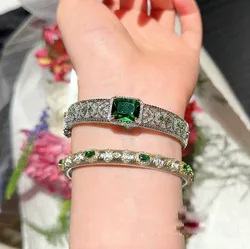Women Textured engraved gold plated 18K gold honeycomb green zircon bracelet