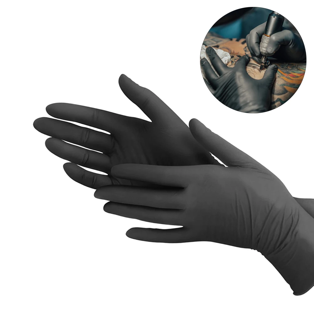 100pcs Disposable Tattoo Waterproof Black Latex Gloves Set L M S Size Powder-Free Exam Gloves for Tattoo Artist Permanent Makeup