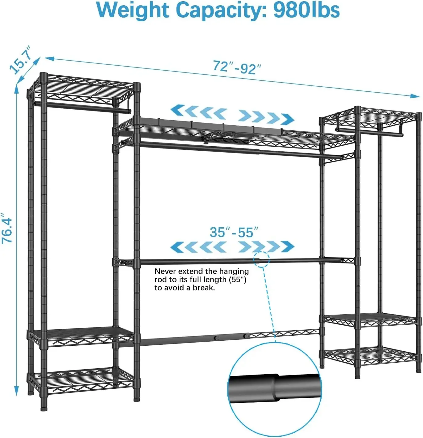 X30 Protable Closet for Hanging Clothes, Expandable Clothes Rack Heavy Duty Large Wardrobe System, Metal Clothing Rack with 4 Ha