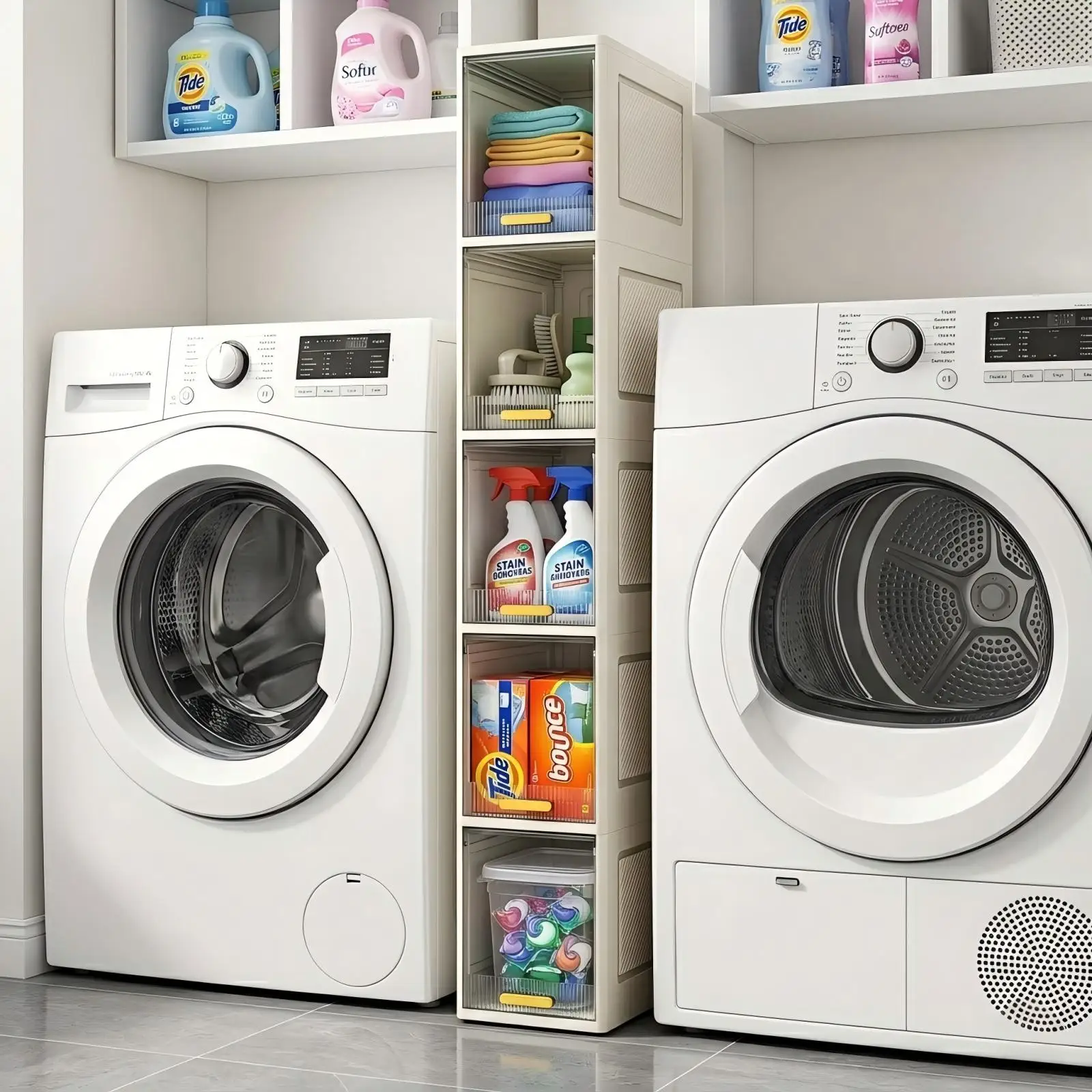 Narrow Storage Cabinet on Wheels 3/5 Tiers Transparent Flip Up Doors Tall Organizer for Laundry Bathroom Kitchen Gap Storage