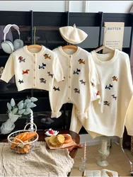 Family Matching Autumn Winter Cute Sweater Kids Girls Boys Carton Dog Knit Sweater Mother Son Daughter Round Neck Sweater