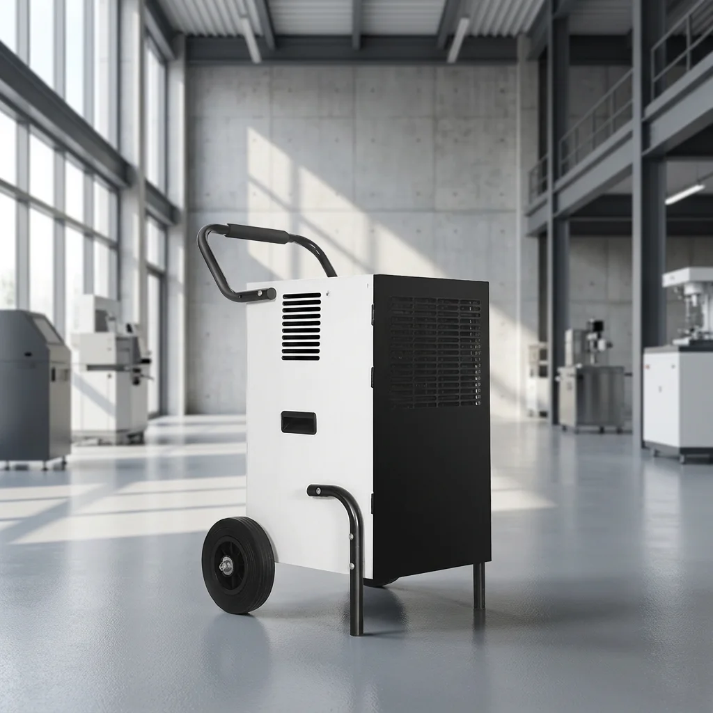 60L/Day Portable Commercial Dehumidifier Metal Body Wheel & Pull Handle Continuous Drain For Industrial Warehouse Use