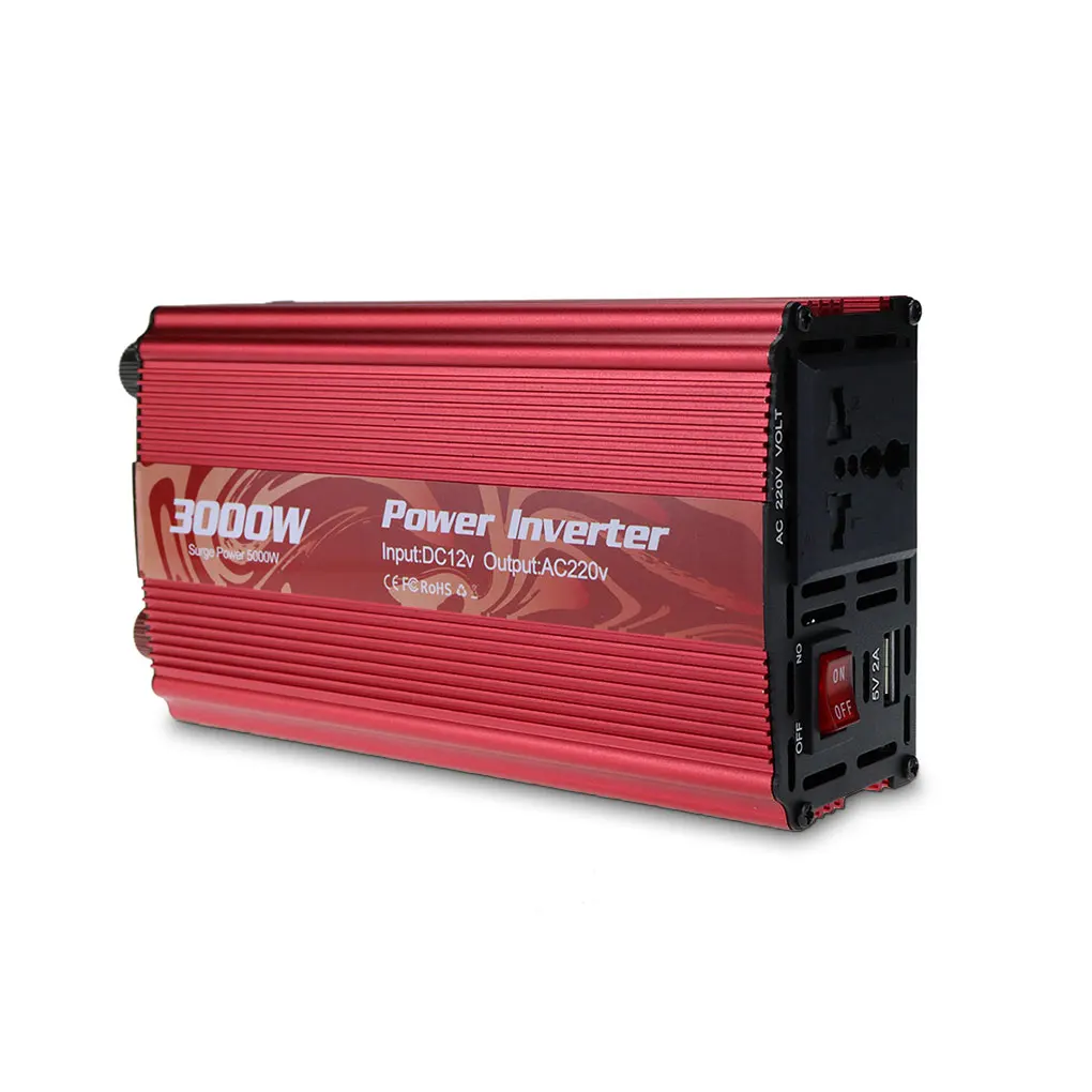 

Vehicle Inverter Portable DC 12V to AC 220V Sine Wave Short Circuit Protection Built-in Fan Emergency Converter Red