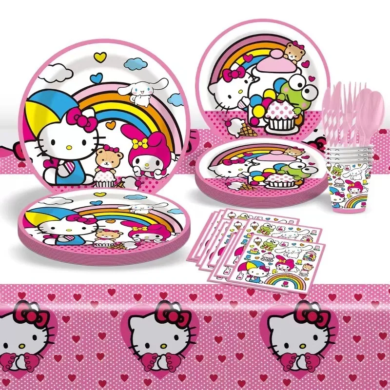 

Cute Sanrio Hello Kitty Birthday Party Decoration Disposable Tableware Plate Tablecloth Napkin Baby Shower Girls Party Supplies