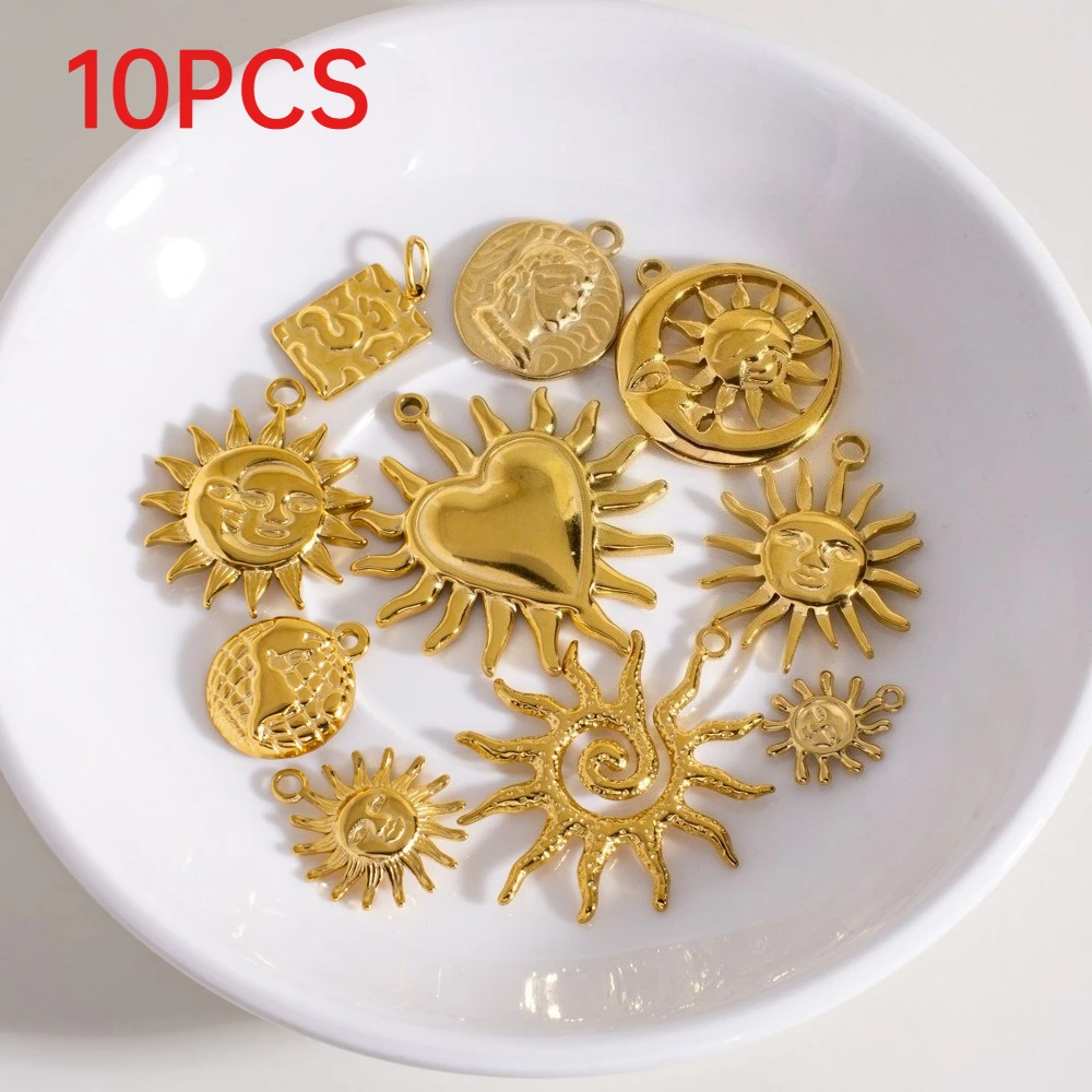 

10Pcs Stainless Steel Sun Series Charms DIY Necklace Pendants Fashion Portrait Jewelry Accessories