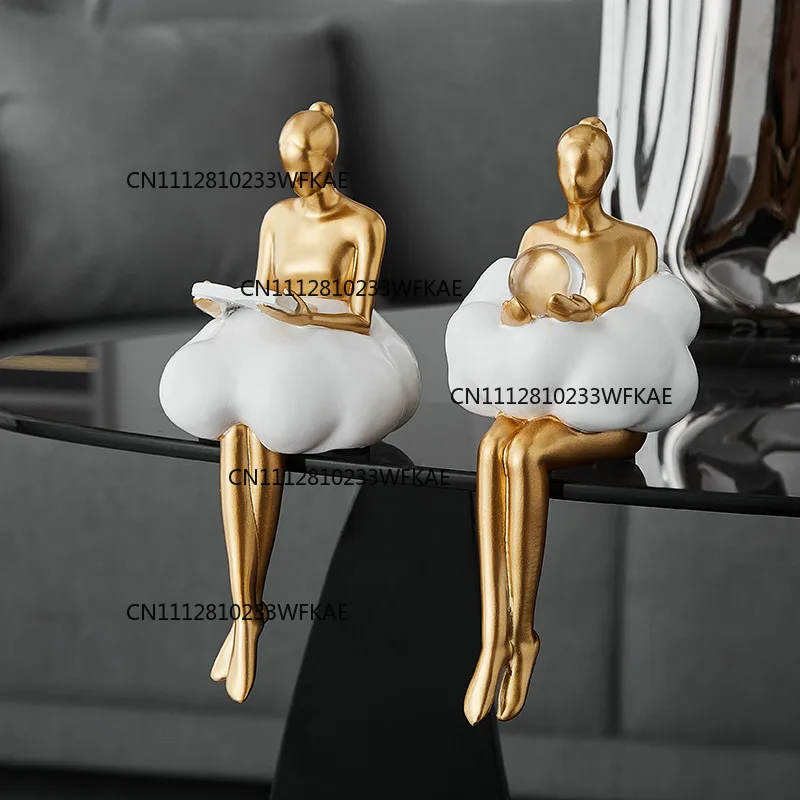 Light Luxury Cloud Girl Golden Ornament Resin Originality Desktop Humanoid Decoration Ballet Sculpture A Living Room For Home