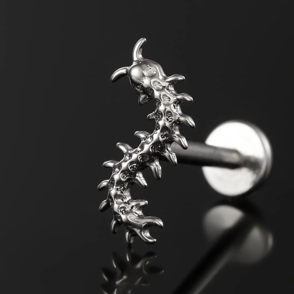 Casvort 1 Stück ASTM F136 Titan Gothic Punk Tausendfüßler Lippen-Labret-Ring Push-Pin Flat Back Stud Conch Helix Tragus Piercing Schmuck – Detail 5