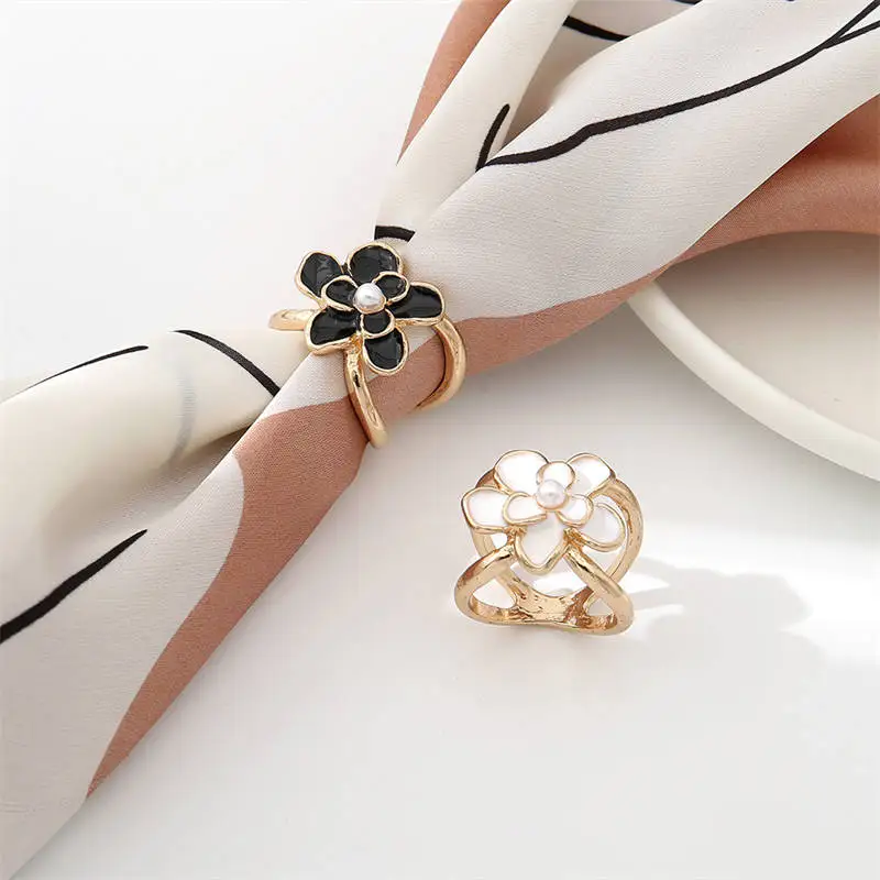 New Camellia Brooches for Women Imitation Pearl Flower Brooch Silk Scarf Buckle Shawl Ring Clip Scarves Fastener Jewelry Gift