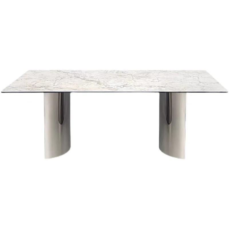 

Italian light luxury Deli Feng rock slab dining table household small apartment dining room stainless steel dining table chairs