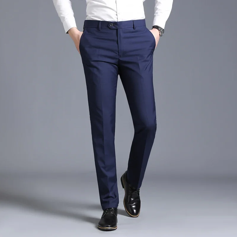 New Boutique Fashion Solid Color Mens Casual Business Suit Pants Male Thin Trousers Groom Wedding Dress Ball Formal Suit Pants