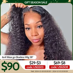 YAWAWE Pre-Bleached Glueless Wig Human Hair Ready To Wear Water Wave Pre-plucked Lace Frontal Wigs For Women Curly HD Lace Wigs