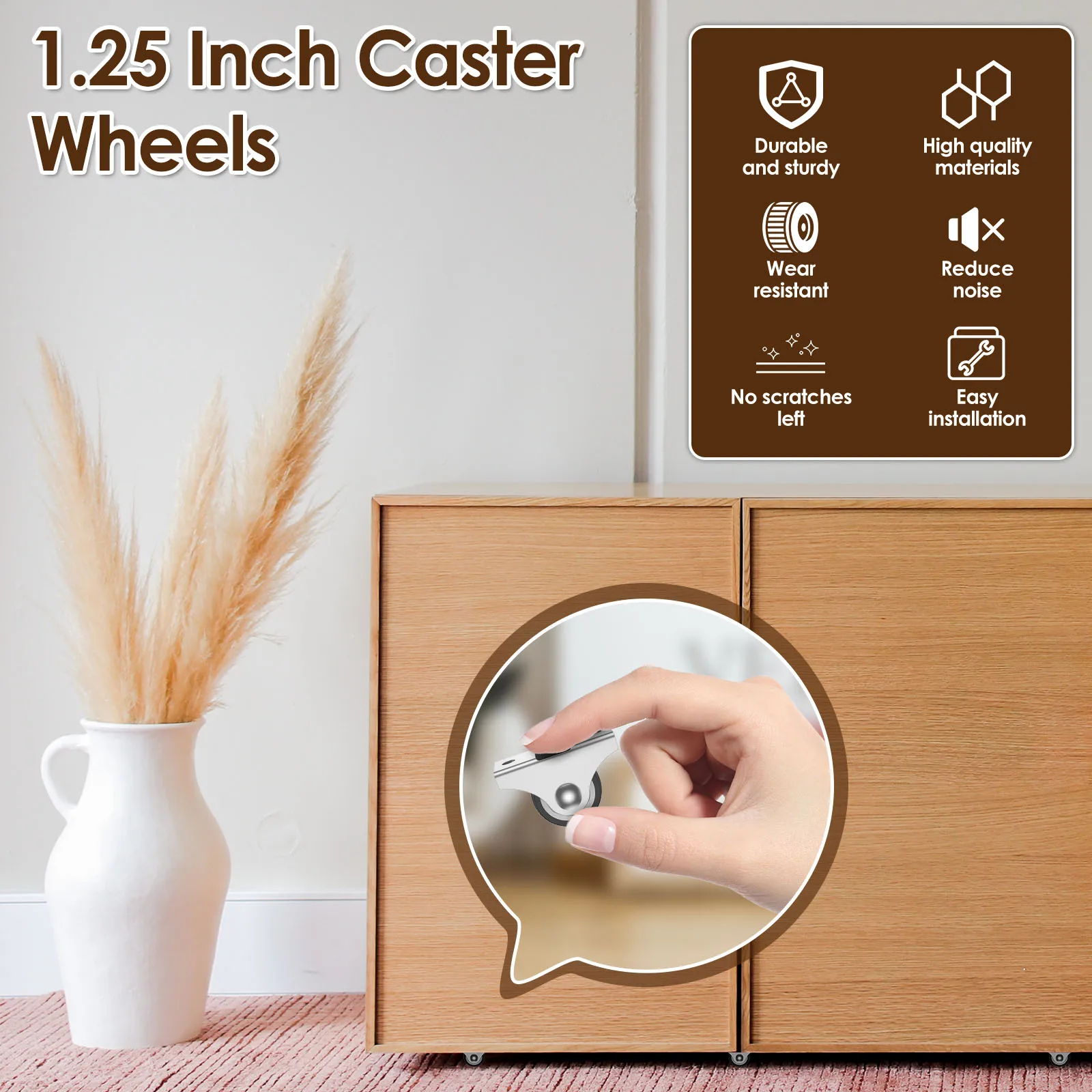 8PCS 1inch Furniture Straight Wheel Directional Casters Load-Bearing 8kg Silent Soft Rubber Drawer Caster for Cupboard Cabinet