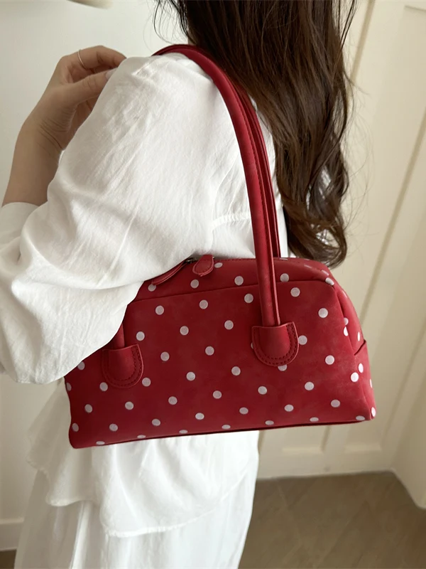 Korean Style Polka Dot Tote Bag Commuter Large Capacity Fashionable And Elegant Boston Briefcase Casual Simple Style Handbag