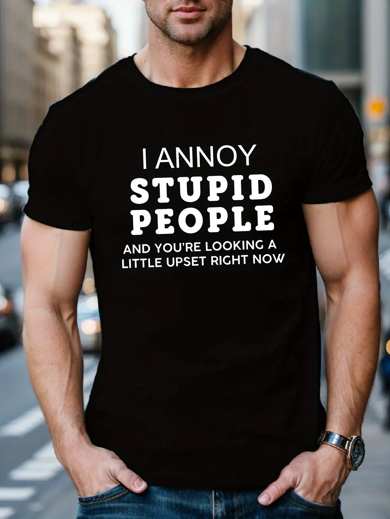 I Hate Fools - Men's T-shirt, Casual Short-sleeved, Geometric Pattern, Round Neck - The Perfect Choice for Summer