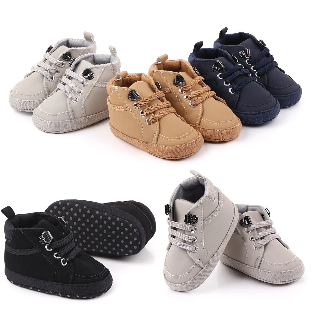 Brand Newborn Baby Boy Shoes Soft Sole Crib Shoes Warm Boots Anti-slip Sneaker Solid PU First Walkers for 1 Year Old 0-18 Months