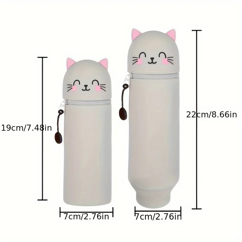 2-in-1拡張シリコンペンケース＆デスクオーガナイザー、学校オフィス家庭用キュートな猫デザイン、柔らかく耐久性のある文房具収納