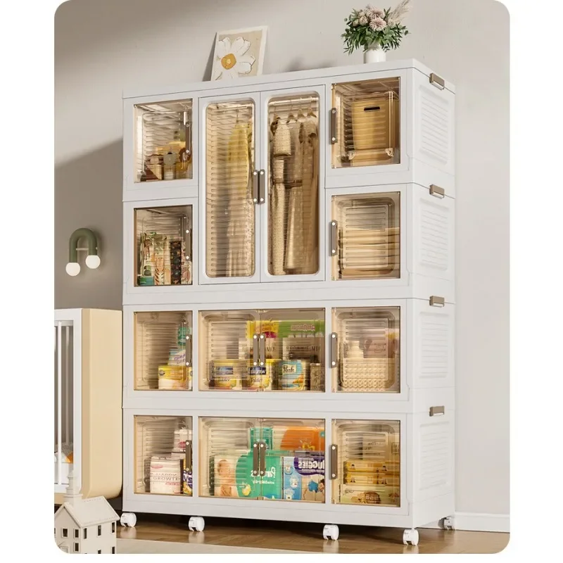 Storage Boxes Wardrobe Foldable Storage Organizer Clothing Snack Toy Cabinet with Pulley Plastic Household Organizer Bins