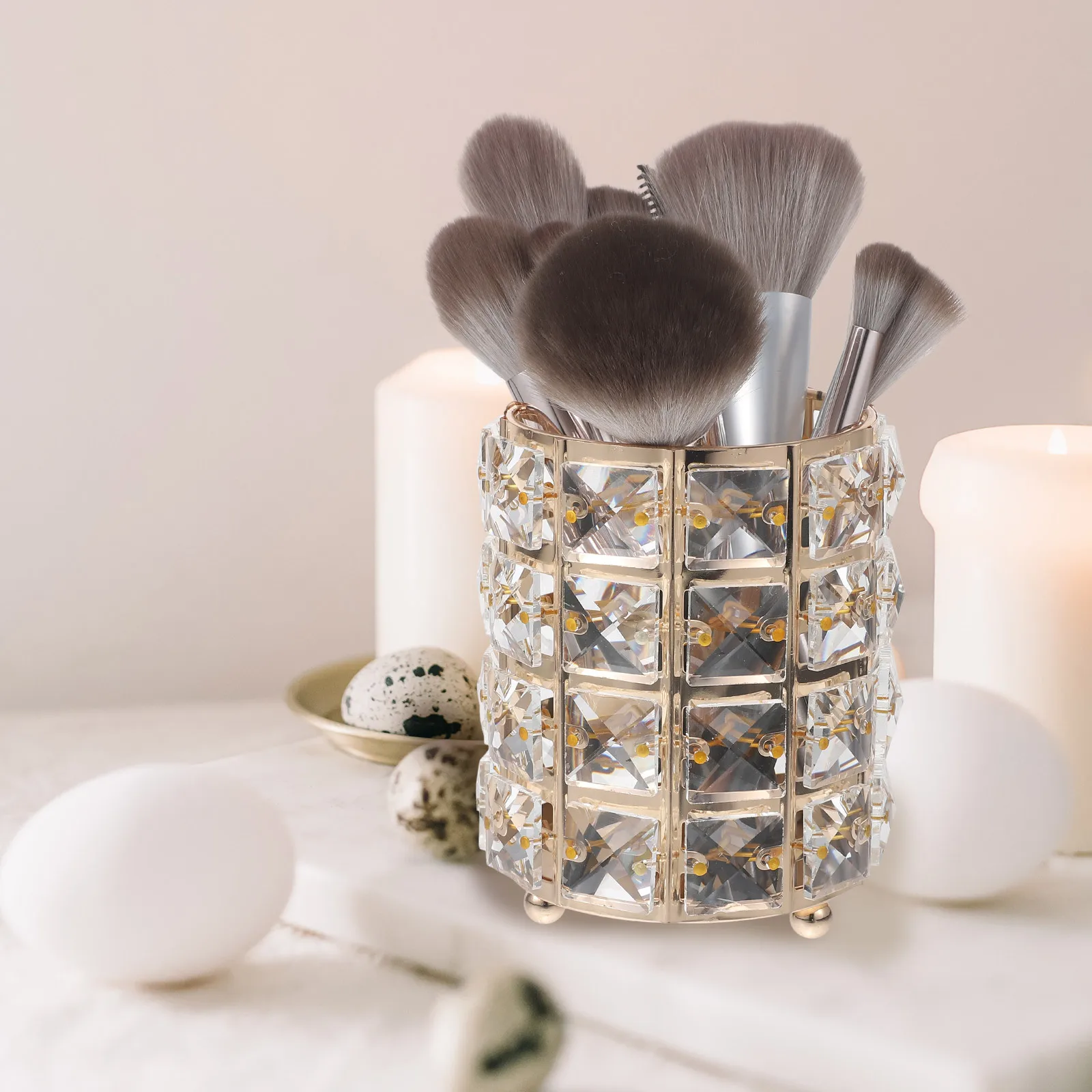 1 個クリスタルペンホルダー化粧ブラシ収納ホルダーデスクトップオーガナイザースタイリッシュなゴールデン家庭用ペン収納容器