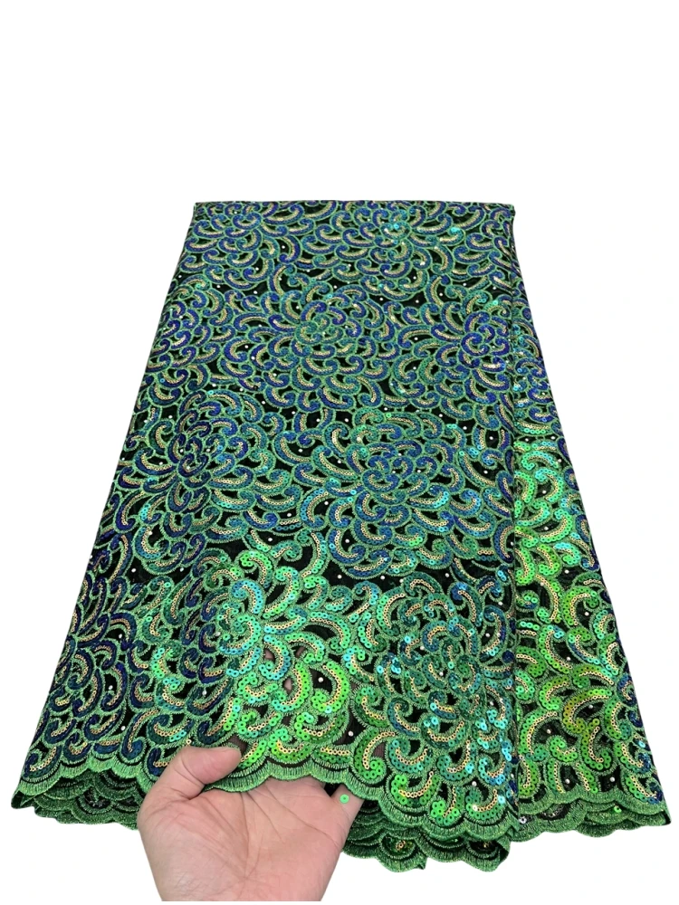 Tissu de dentelle en tulle brodé guipure de haute qualité, dernière collection 2026, style nigérian africain, avec sequins, 5 yards, PS0062