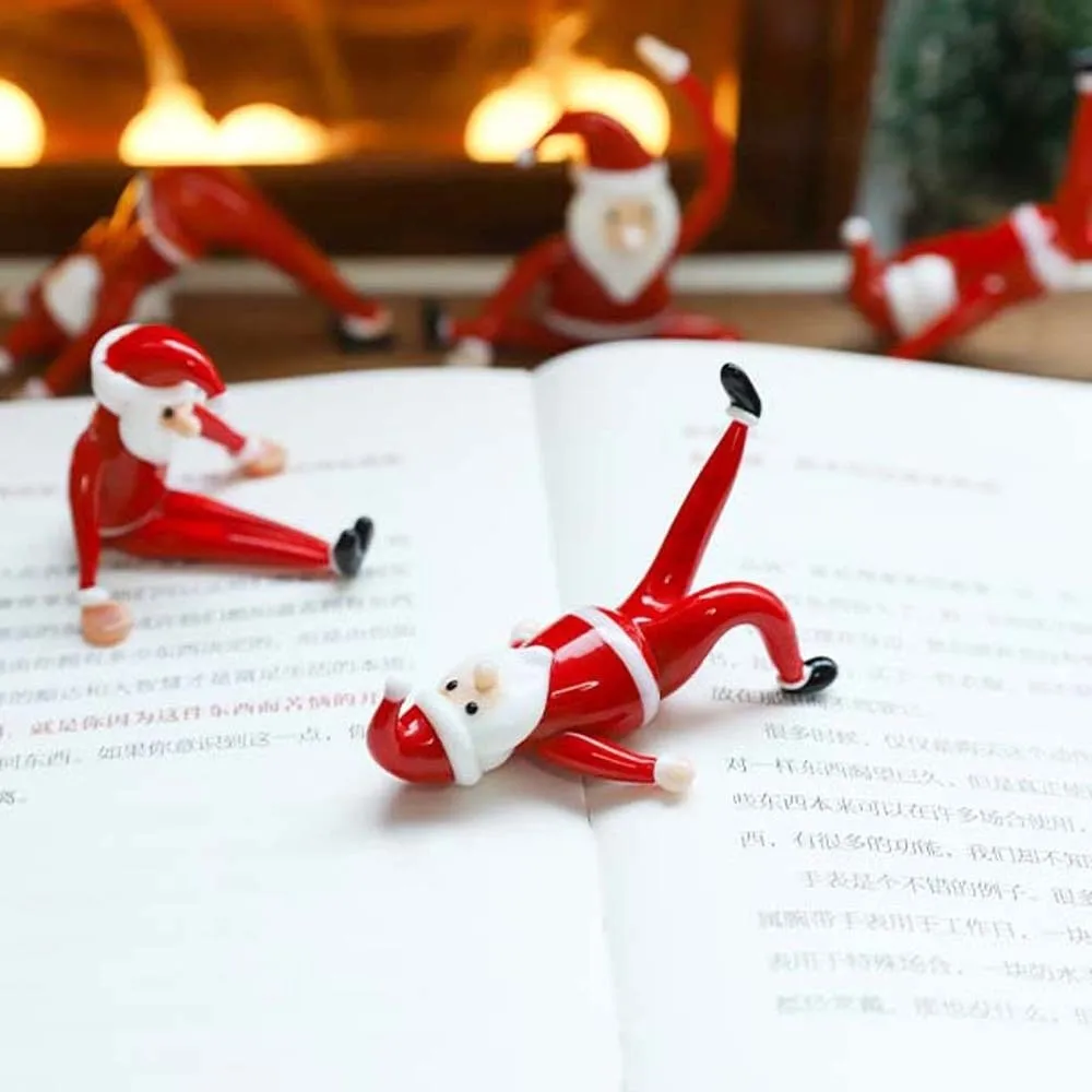 Handcrafted Glass Yoga Santa Glossy Lampwork Miniature Christmas Figurine Artistic Creative Cartoon Desktop Statue