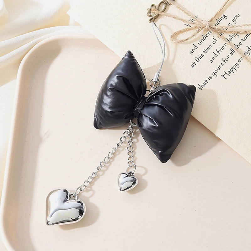 Y2K Silver Candy Color Keyring Pendant 3D Bowknot Heart Keychain Sweet Cool Girls Phone Chain Fashion Jewelry Accessories