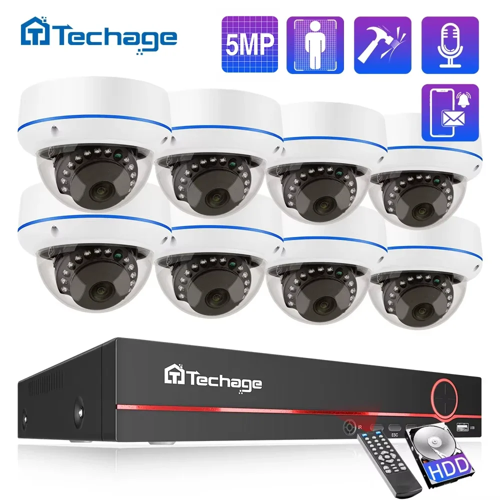 

Techage H.265 5MP 8CH POE система камер односторонняя аудио антивандальная камера металлическая внутренняя система видеонаблюдения комплект видеонаблюдения P2P
