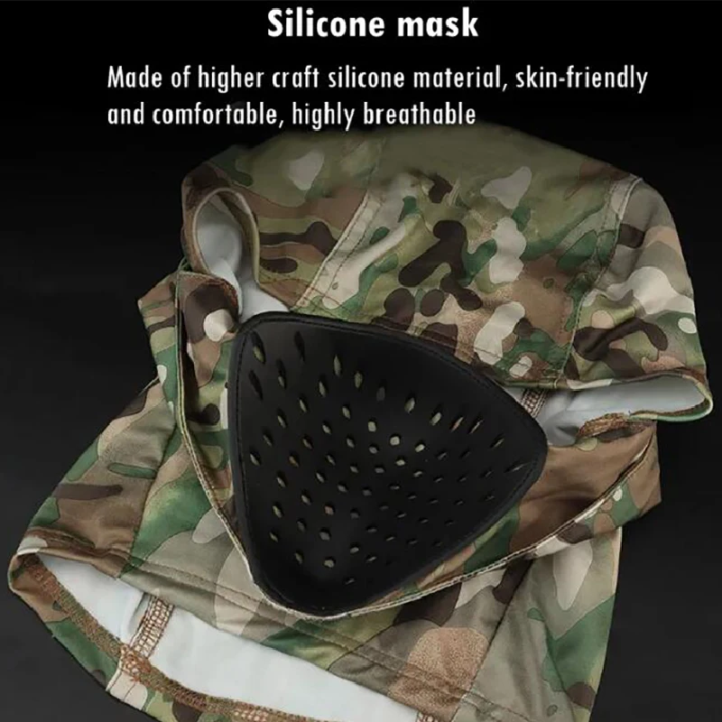 Tactical Mask Outdoor Balaclava Head Mask Silicone Half Mask Windproof Helmet Airsoft Hunting CS Game Sunscreen Hat