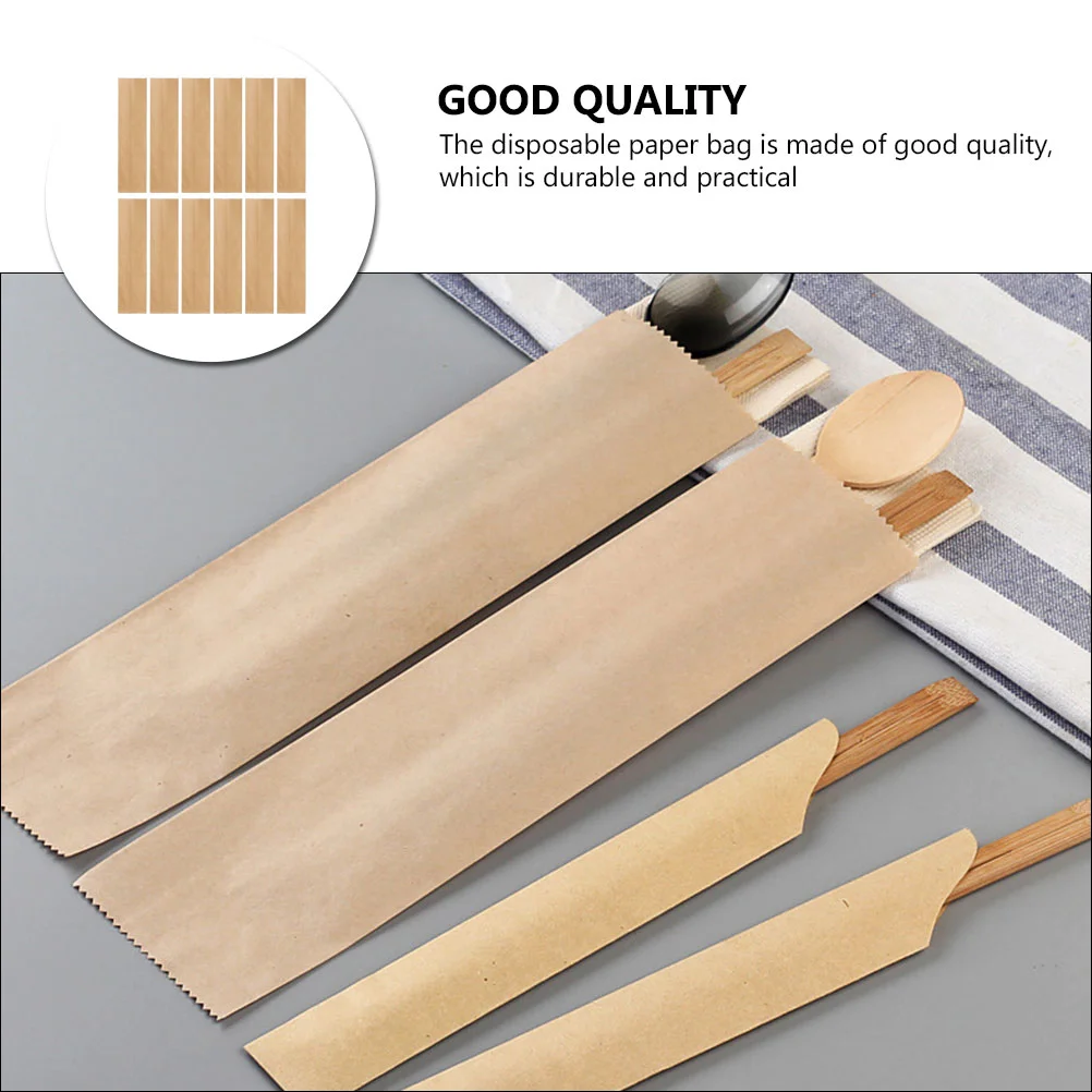 

200 Pcs Kraft Paper Chopsticks Set Tableware Bag Storage Pouches Carrying Serving Utensils